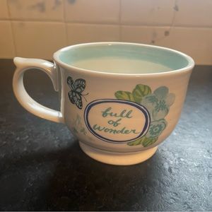 Anthropologie Molly Hatch “Full of wonder “ Mug with aqua blue stripes